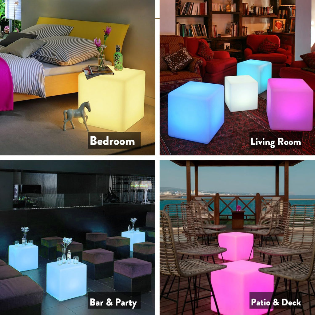 Mr.Go 16-Inch Rechargeable LED Cube Chair Light, 16 RGB Colors Glow Cube Seat w/Remote, Waterproof LED Cube Table, Color Changing Cubes…