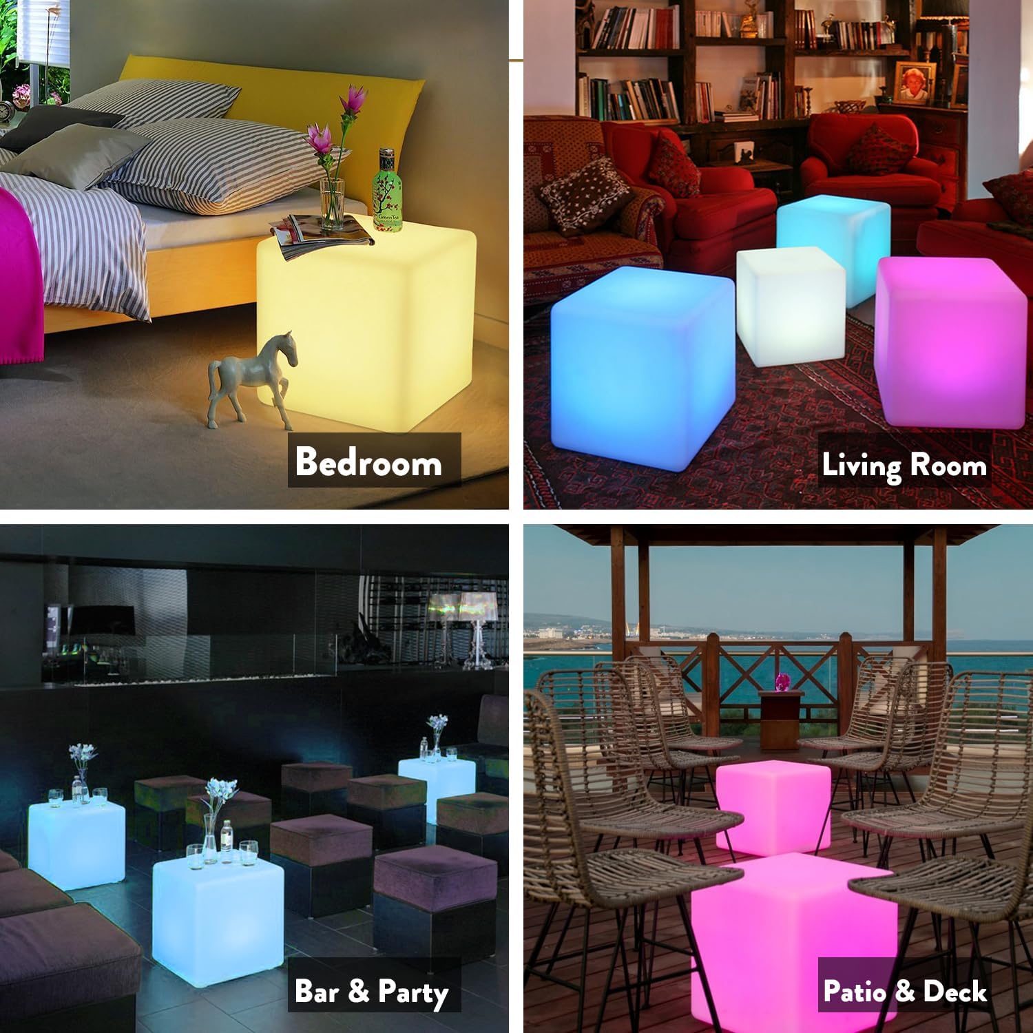 Mr.Go 16-Inch Rechargeable LED Cube Chair Light, 16 RGB Colors Glow Cube Seat w/Remote, Waterproof LED Cube Table, Color Changing Cubes…