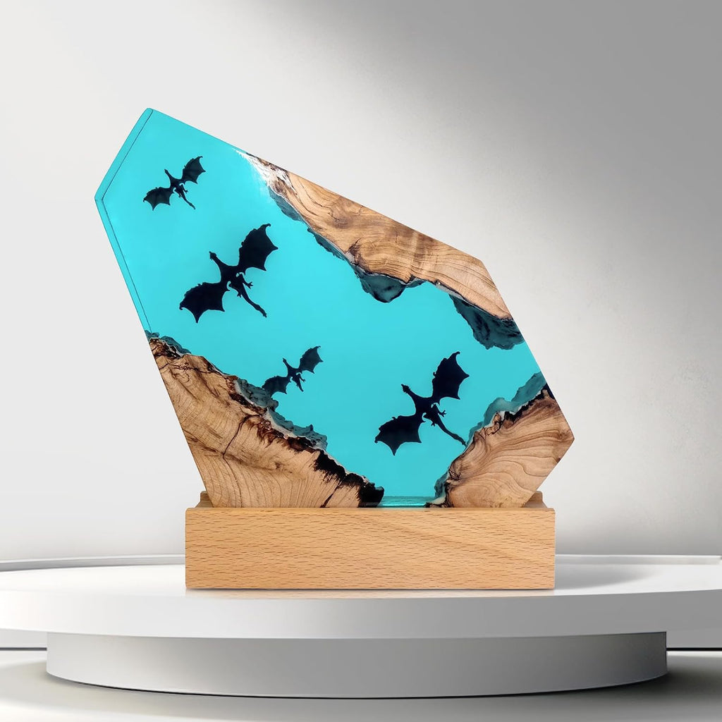 Dragon Resin Wood Lamp, ArtistryHome Decor Bedside Nightlight, Unique Resin Lighting, Nightstand Decorations for Bedroom, Suitable for…