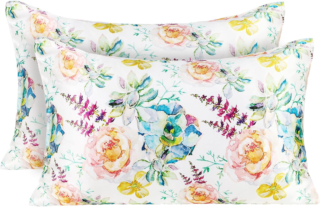 MANSPHIL Pink Floral Silk Pillow Cases, 2 Pack Standard Reversible Satin Pillowcase for Hair and Skin Envelope Closure, 22 Momme 6A Grade…