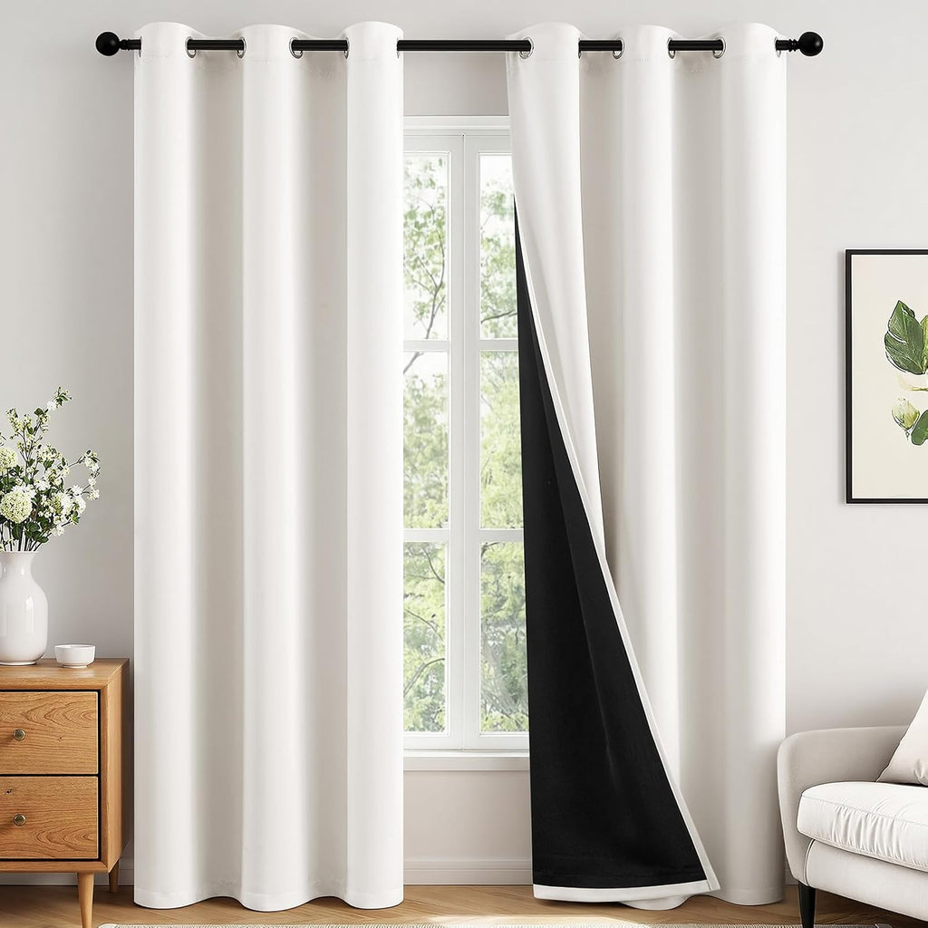 Miulee Ivory 100% Blackout Curtains for Bedroom 84 Inch Long, 2 Thick Layers Thermal Insulated Black Out Window Curtains with Black Liner,…
