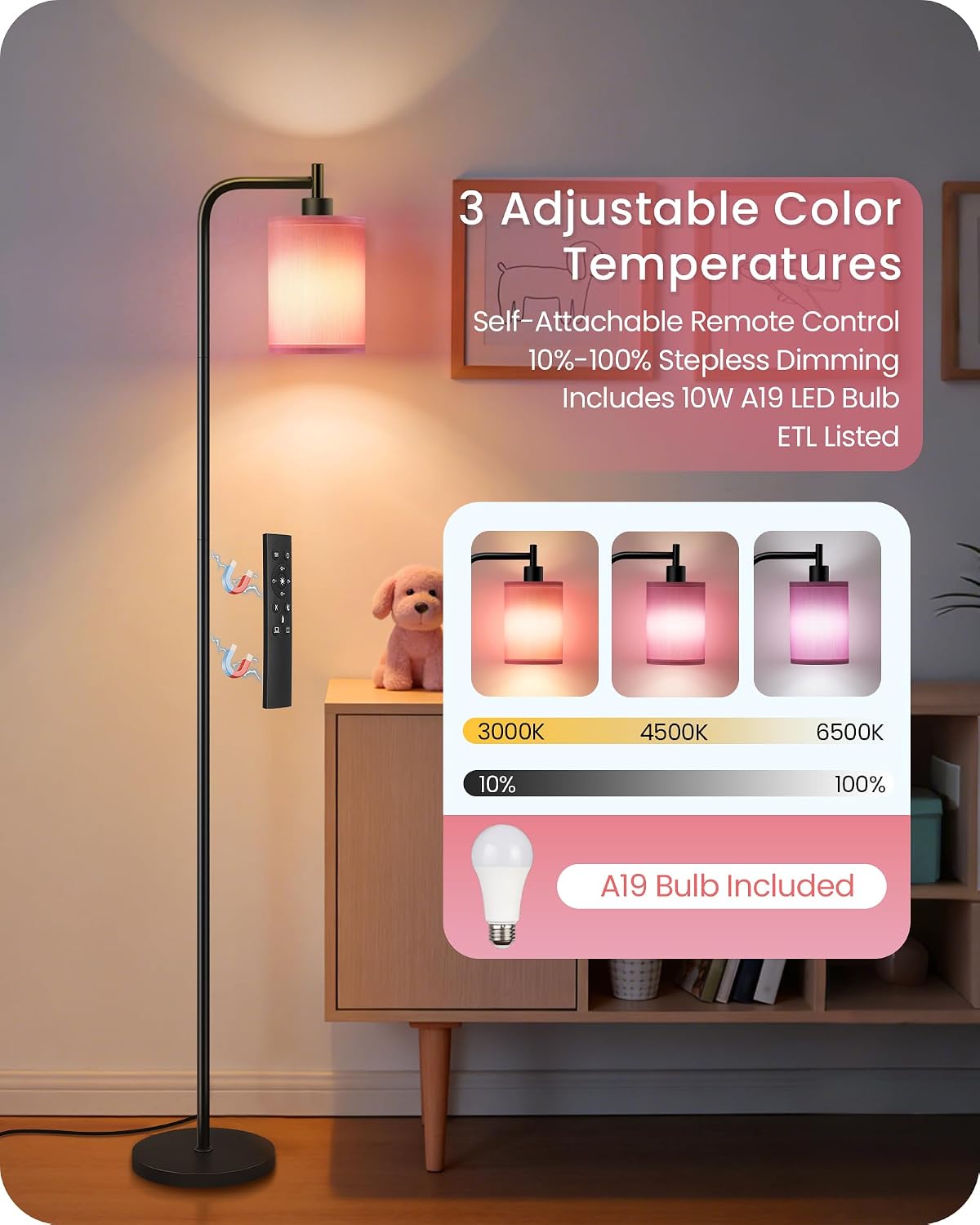 2Pack Dimmable Floor Lamp for Living Room with Remote and Foot Switch, Modern Standing, Corner Lamp,10W Bulb 3 Color Temperatures, for…