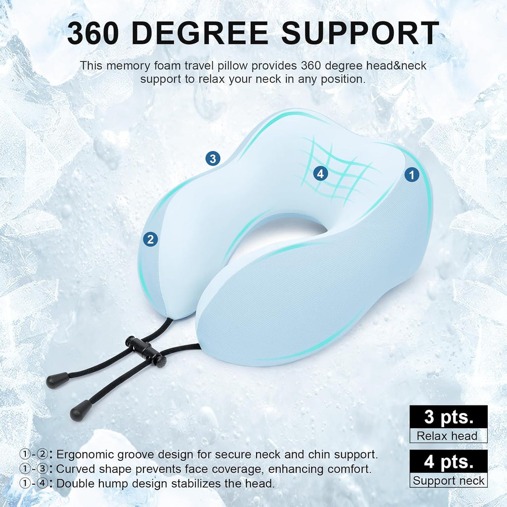 Urnexttour Travel Pillow for Airplane Memory Foam Neck Pillow, Soft & Support Travel Pillow for Travelling, Sleeping Rest, Car, Train and H…