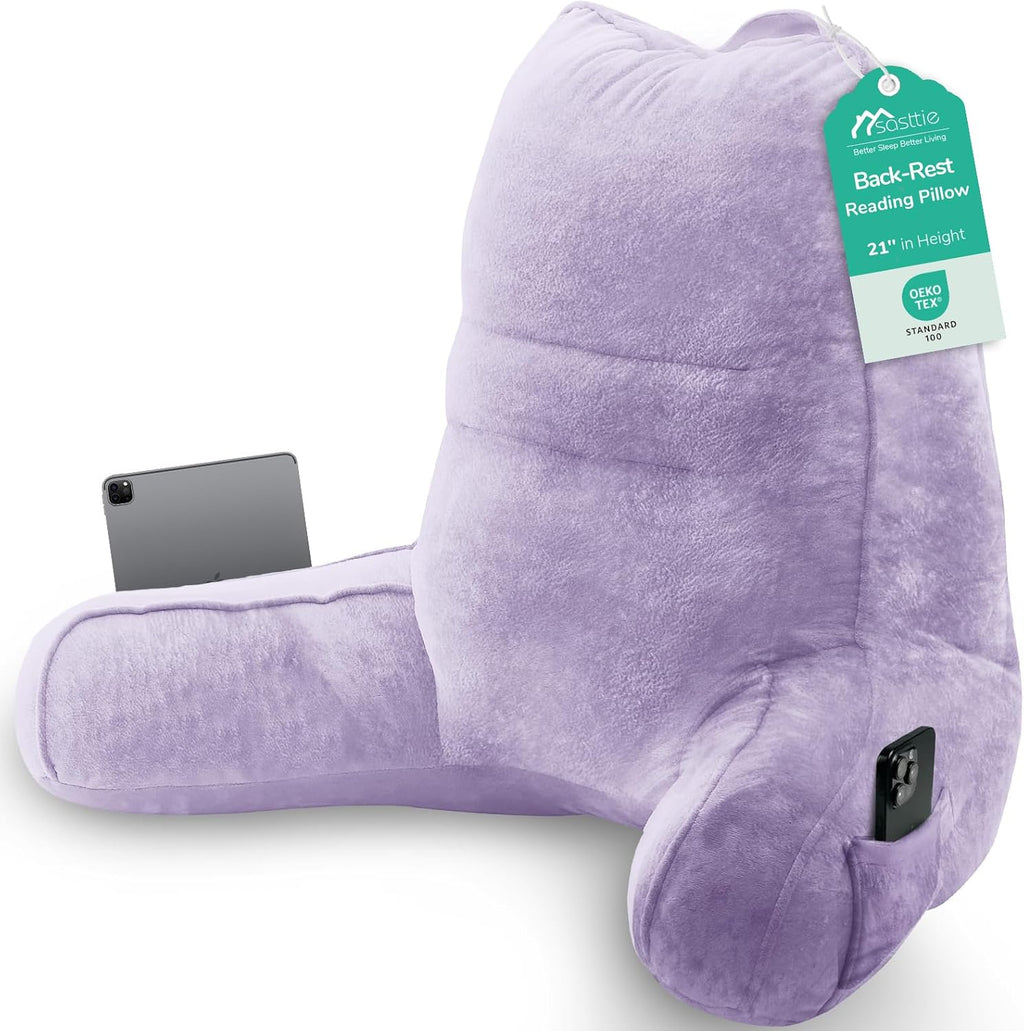 Sasttie Reading Pillow, Pillows for Reading or Relaxing – Ergonomic Support for Head, Neck, Back, and Lumbar, 21-Inch, Lavender