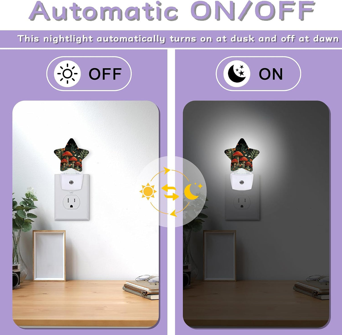 Fantasy Mushroom Nightlights Plug in Wall, Butterfly Moon Decorative Star Lamp with Automatic Lighting for Living Space, Gentle Glow for…