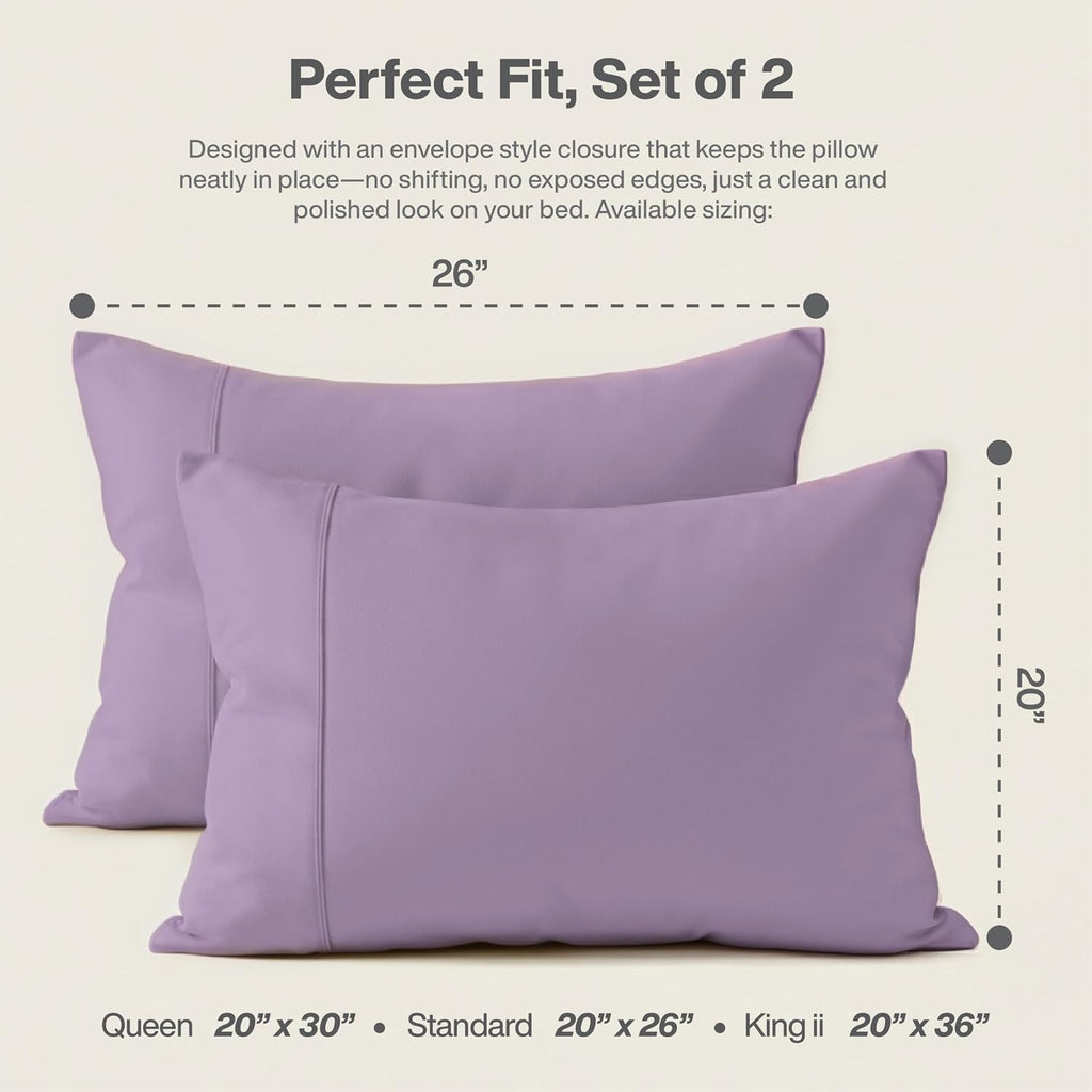 Queensbay Standard Pillow Cases Set of 2, Microfiber Cooling Pillowcases, Soft Breathable Envelope Closure Pillow Covers, Wrinkle Free Easy…
