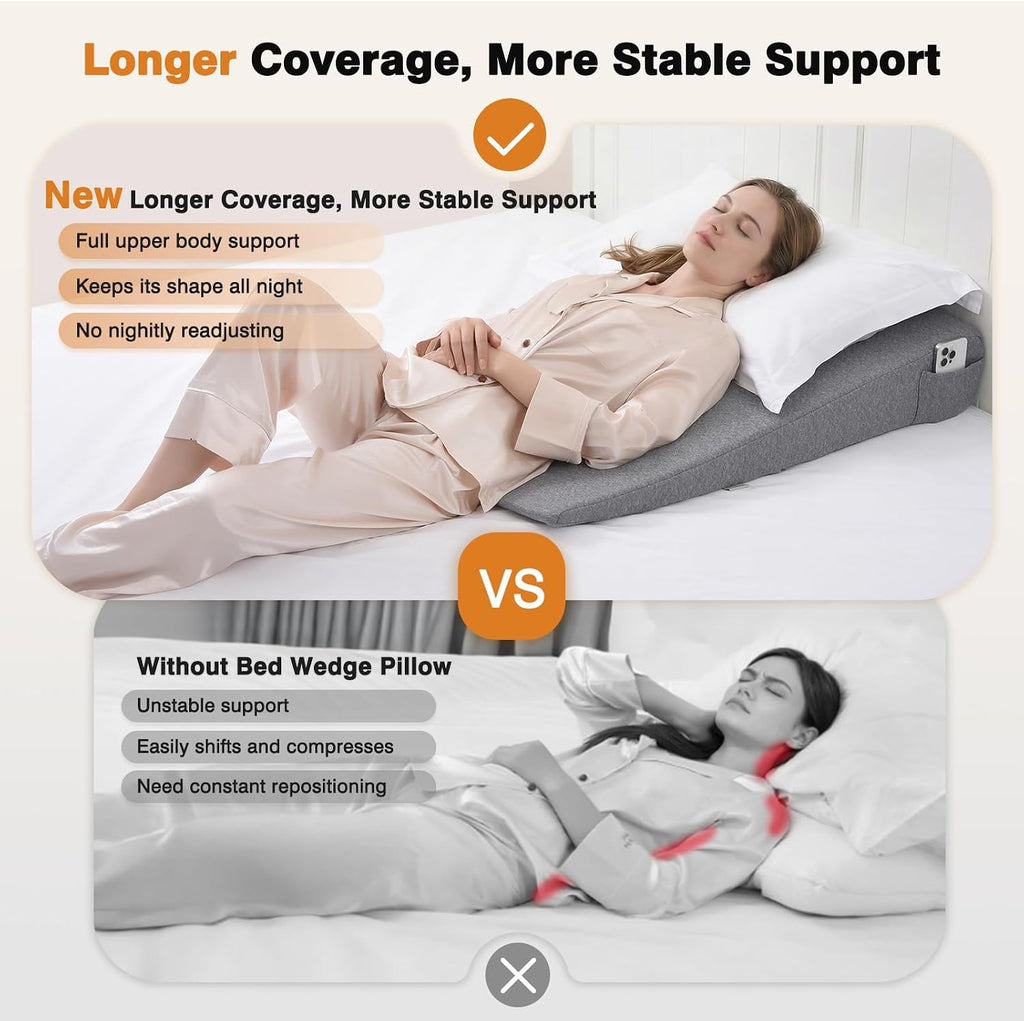 Vekkia 34" Extra-Long Wedge Pillow, Back & Arm Support, Bed Wedge Pillow for Sleeping After Surgery, Acid Reflux, Snoring Relief…