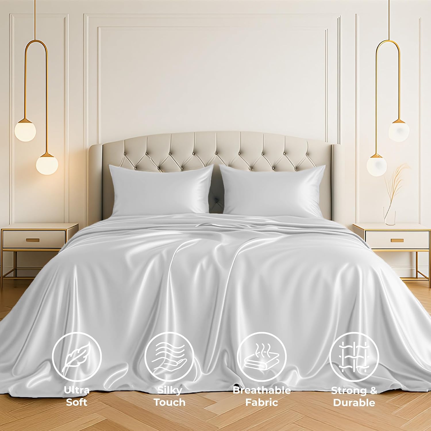 PureBedding Pure Bedding Satin Sheets Twin [3-Piece, White] Hotel Luxury Silky Bed Sheets - Extra Soft 1800 Microfiber Sheet Set, Wrinkle,…