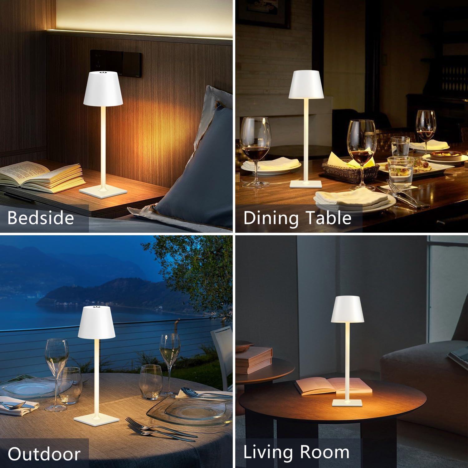 Yogaret White Cordless Table Lamp Set of 2 for Patio Restaurant Home Dinner Kitchen