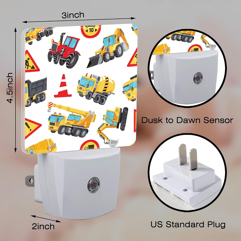 Cartoon Construction Vehicles Building Machines Night Light for Kids, Colorful Trucks Cars and Road Signs Night Light Plug in with Dusk to…