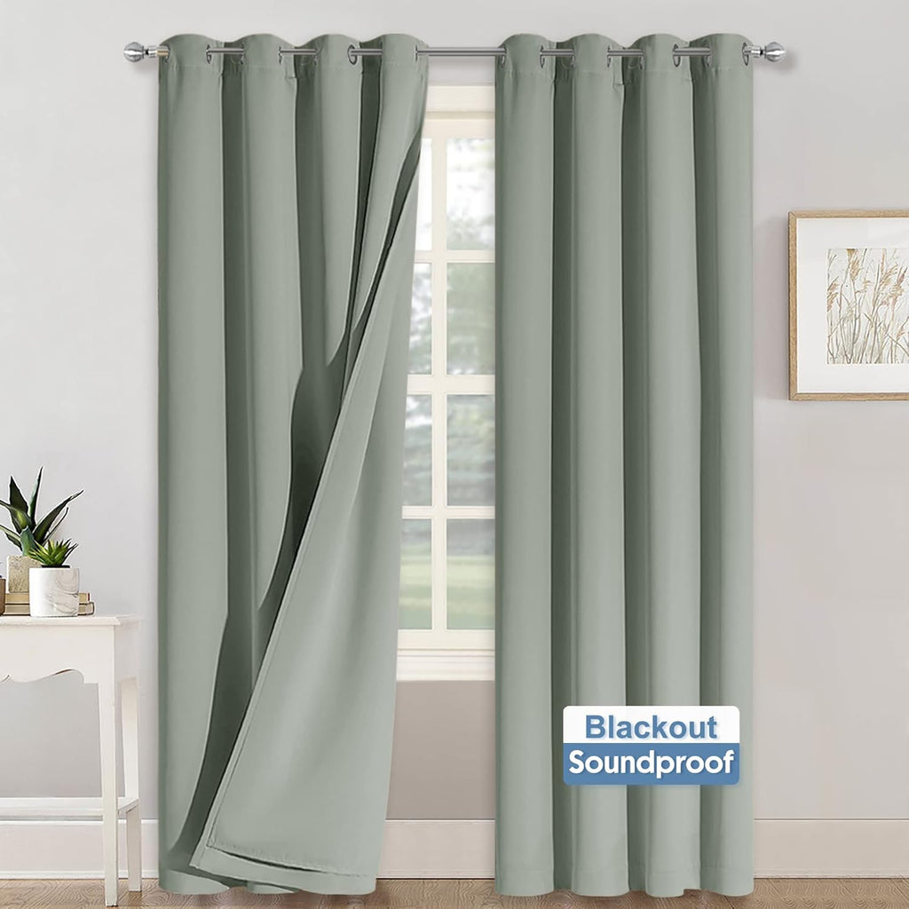 Rybhome RYB HOME Blackout Curtains with Felt Fabtic Liner for Sound Absorbing, 3 Layers Soundproof Thermal Insulated Summer Drapes for Bedr…