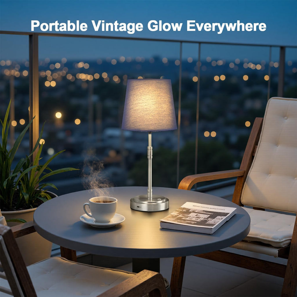 Cordless Table Lamps Set of 2 – Battery Operated Lamp with 7500mAh Rechargeable Battery, Stepless Dimmable Brushed Nickel Lamps with Blue…