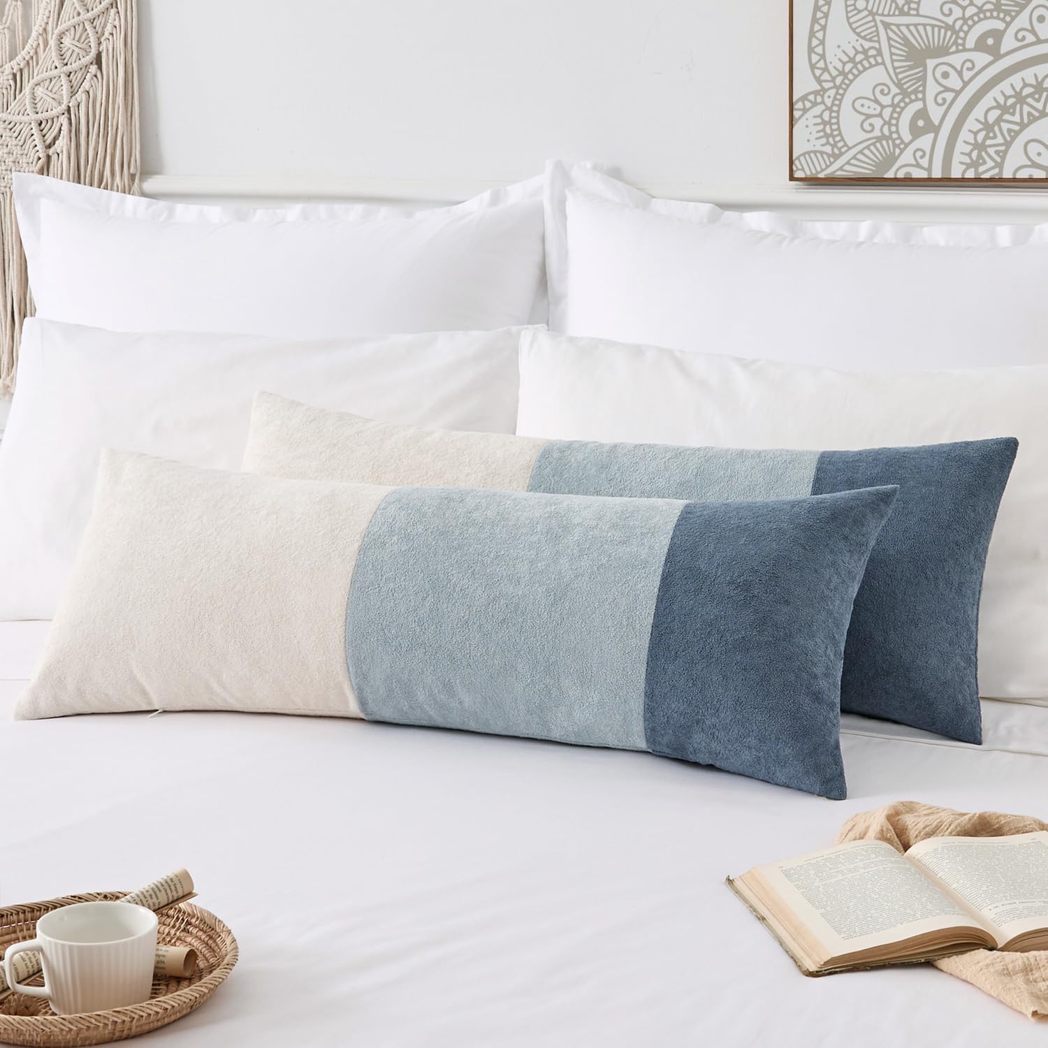 KevinTextile Kevin Textile 14x36 Inch Long Lumbar Cover 1 Pack Three-Colour Patchwork Soft Textured Waterproof Rectangle Cushion Elegant Ac…