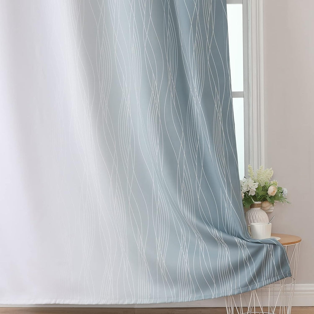 Estelartextiler Estelar Textiler Stone Blue and Greyish White Blackout Curtains 84 Inches Long, Full Room Darkening Grommet Curtains for Bed…