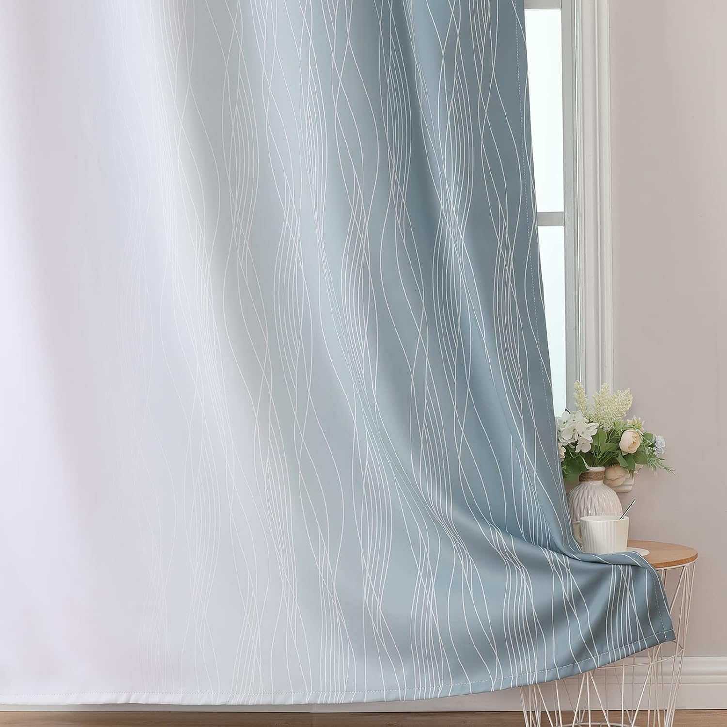 Estelartextiler Estelar Textiler Stone Blue and Greyish White Blackout Curtains 84 Inches Long, Full Room Darkening Grommet Curtains for Bed…