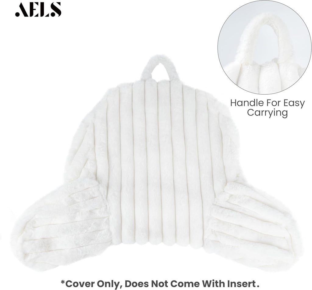 Aels Large Reading Pillow Replacement Cover with Arms and Pockets (Cover ONLY), 18" Soft Faux Fur Striped Backrest Pillow Cover Fits Standa…