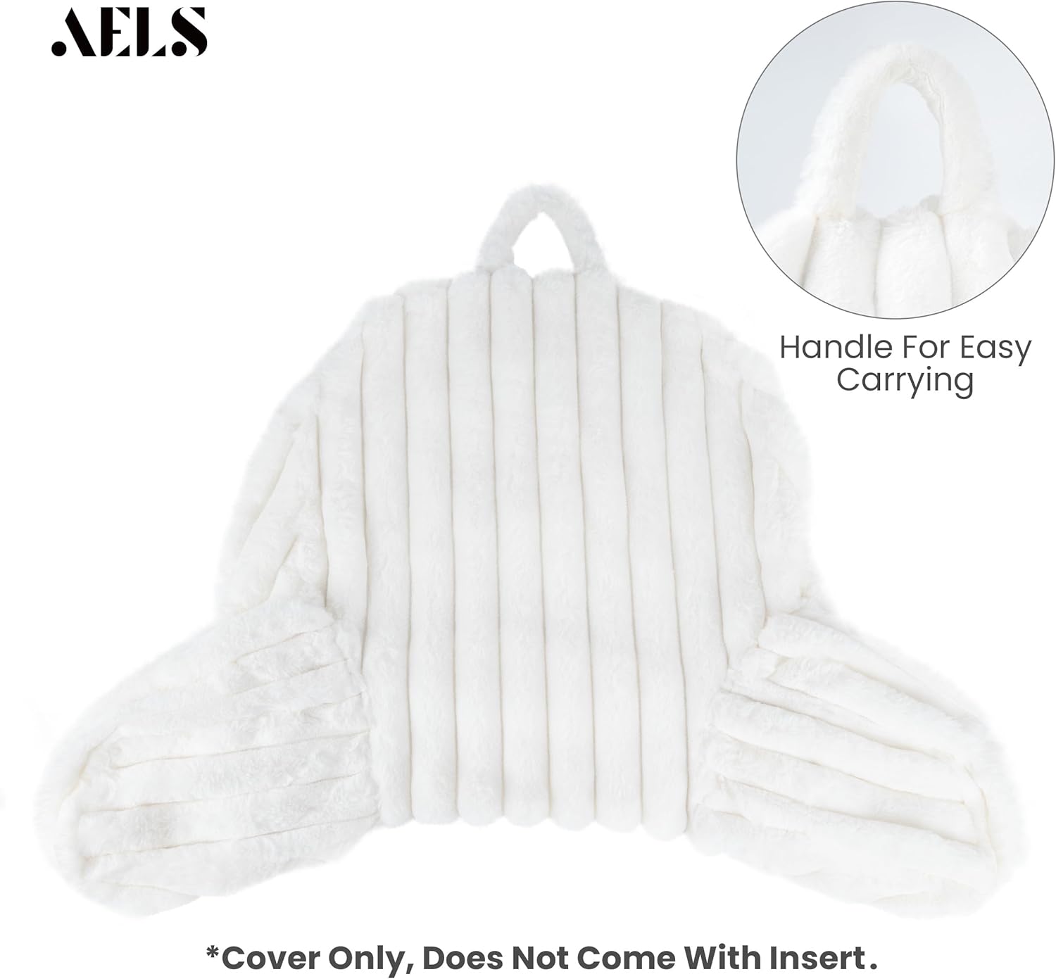 Aels Large Reading Pillow Replacement Cover with Arms and Pockets (Cover ONLY), 18" Soft Faux Fur Striped Backrest Pillow Cover Fits Standa…