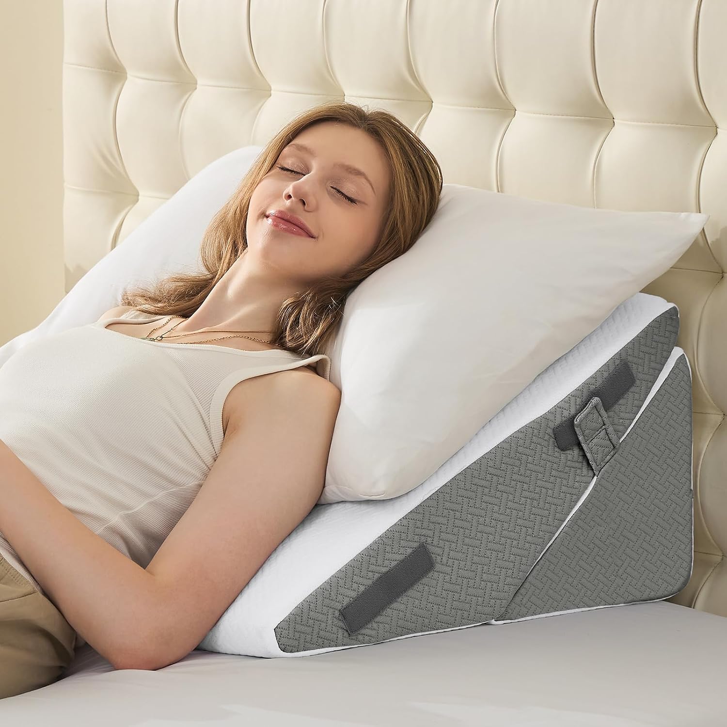 Sasttie Wedge Pillow for After Surgery, Adjustable Bed Wedge Pillow Headboard for Acid Reflux, Sleeping, Neck & Back Support, with Removabl…