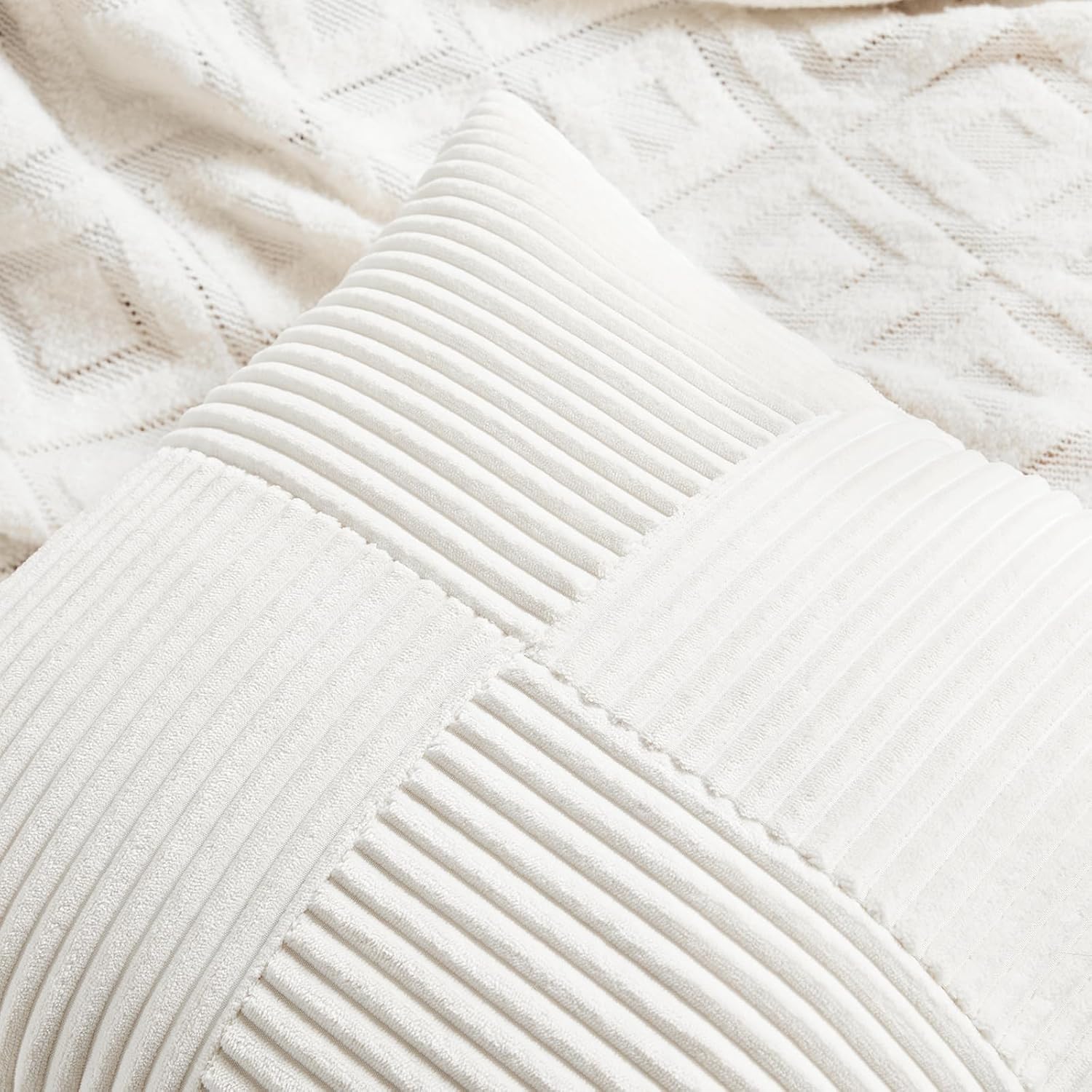Fancy Homi 2 Packs Cream White Decorative Throw Pillow Covers 16x16 Inch for Living Room Couch Bed Sofa, Rustic Farmhouse Boho Home…