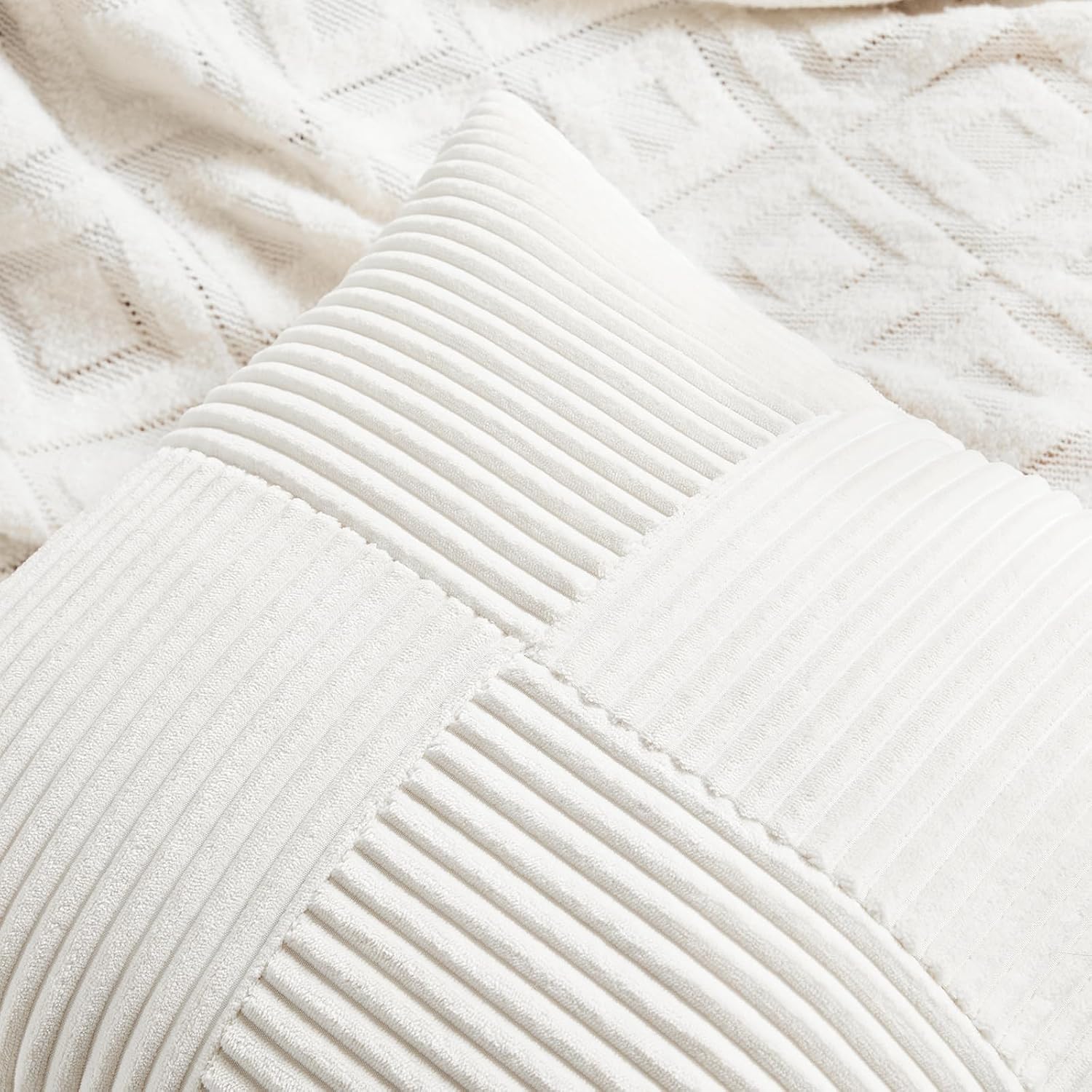 Fancy Homi 2 Packs Cream White Big Decorative Throw Pillow Covers 24x24 Inch for Living Room Couch Bed, Farmhouse Boho Home Decor, Soft…