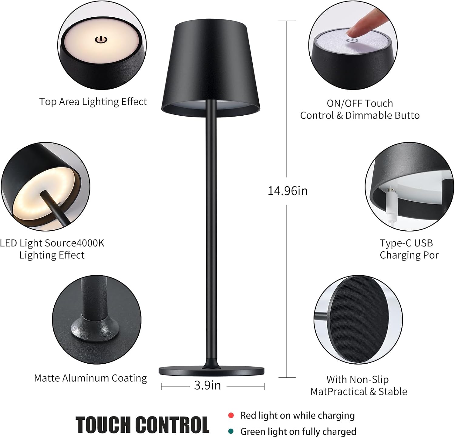 BGFHome Cordless Table Lamp LED Desk Lamp,5000mAh Rechargeable Touch Night Light Lamp, Wireless Minimalist Design for…