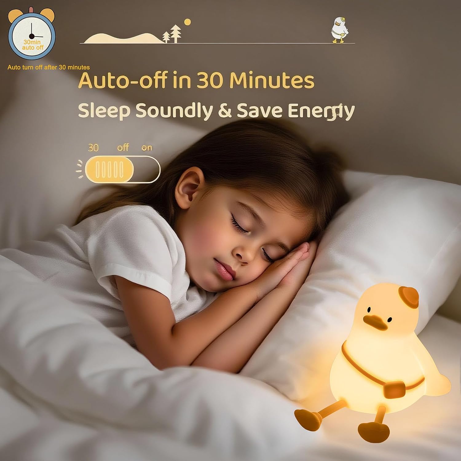 Duck Night Light for Kids 3 Levels Dimmable Silicone Animal Nursery Light, Adorable Rechargeable 30min Timmer Novelty Bedside Touch…