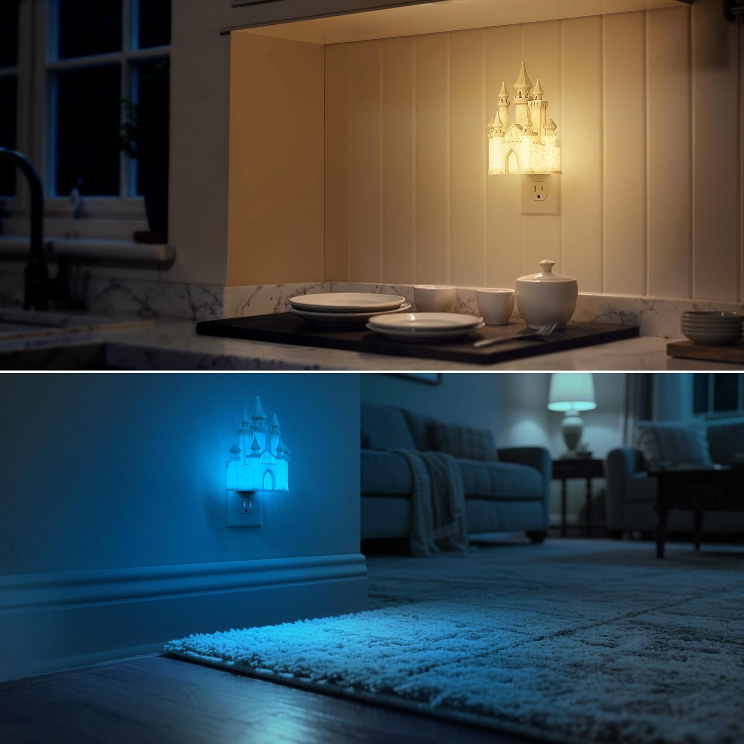DORESshop Night Lights Plug into Wall,3D Printed Castle RGB Night Light,10-Color Change NightLight, 3 Level Brightness Adjustable…
