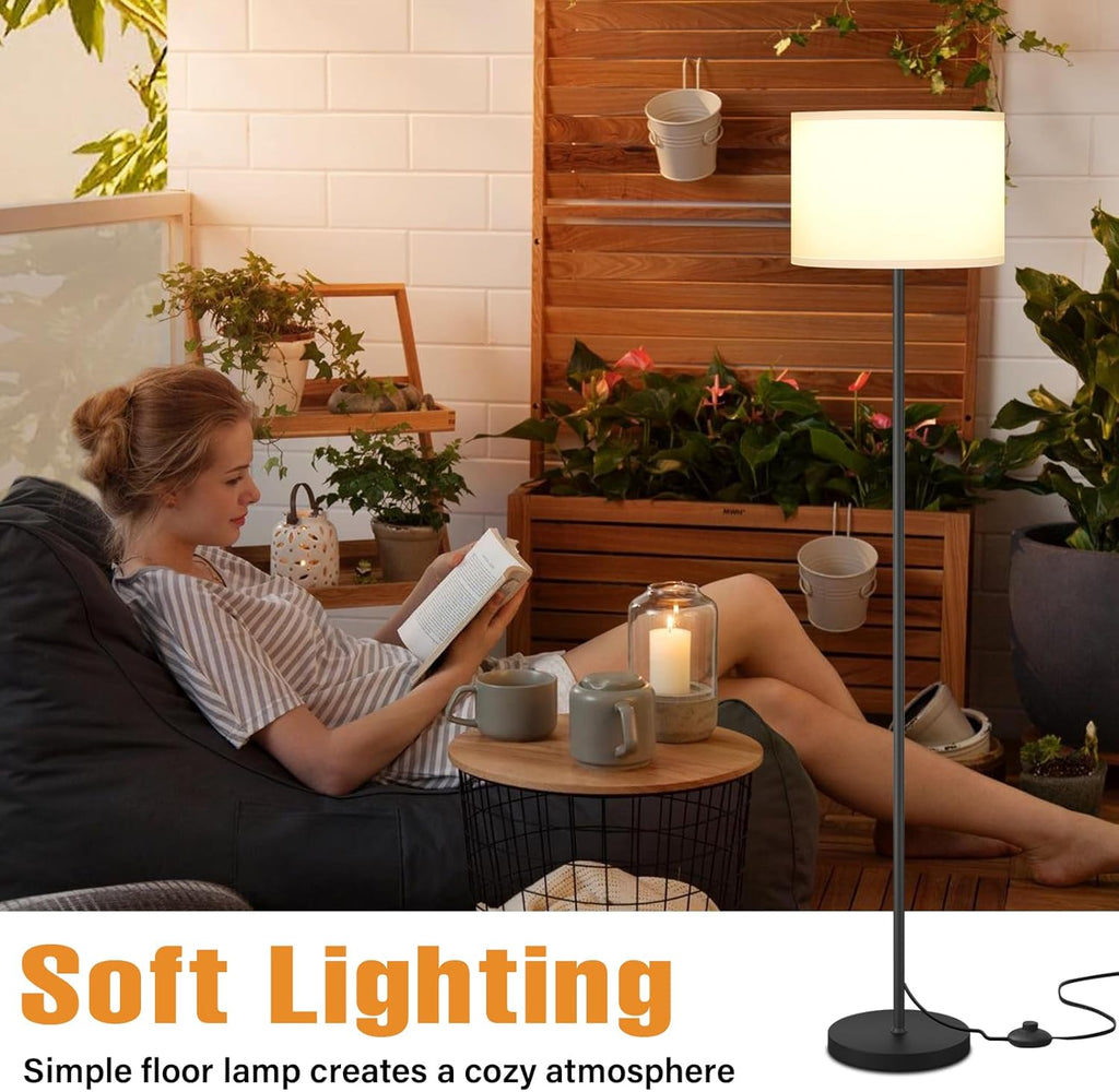 Modern Floor Lamp Simple Design with White Shade, Foot Pedal Switch, 60" Small Tall Lamps for Living Room Bedroom Office Dining Room…