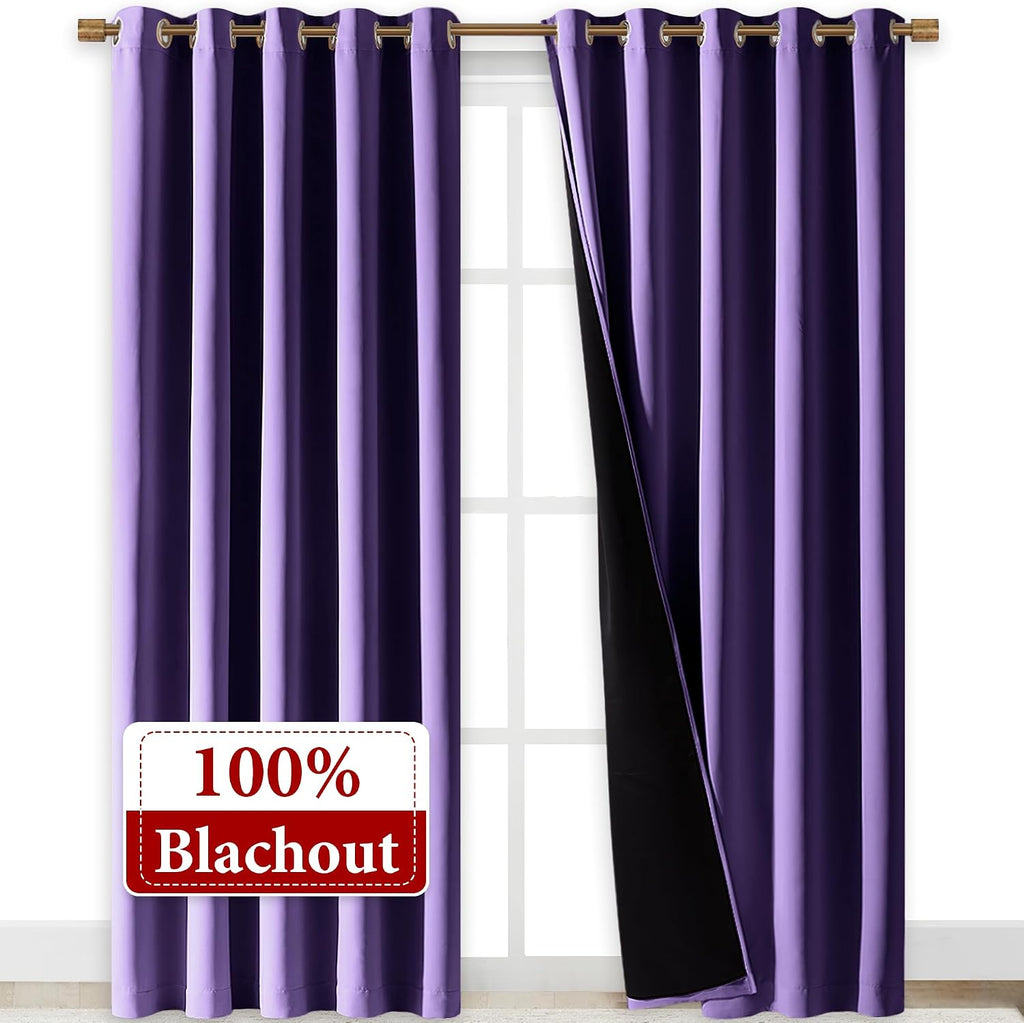 Nicetown Lilac Purple Full Shade Curtain Panels, Pair of Energy Smart & Noise Blocking Out Blackout Drapes for Dining Room Window, Thermal…