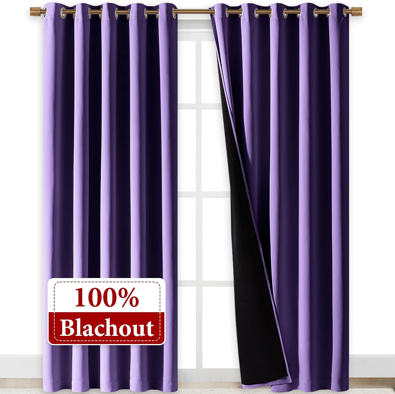 Nicetown Lilac Purple Full Shade Curtain Panels, Pair of Energy Smart & Noise Blocking Out Blackout Drapes for Dining Room Window, Thermal…