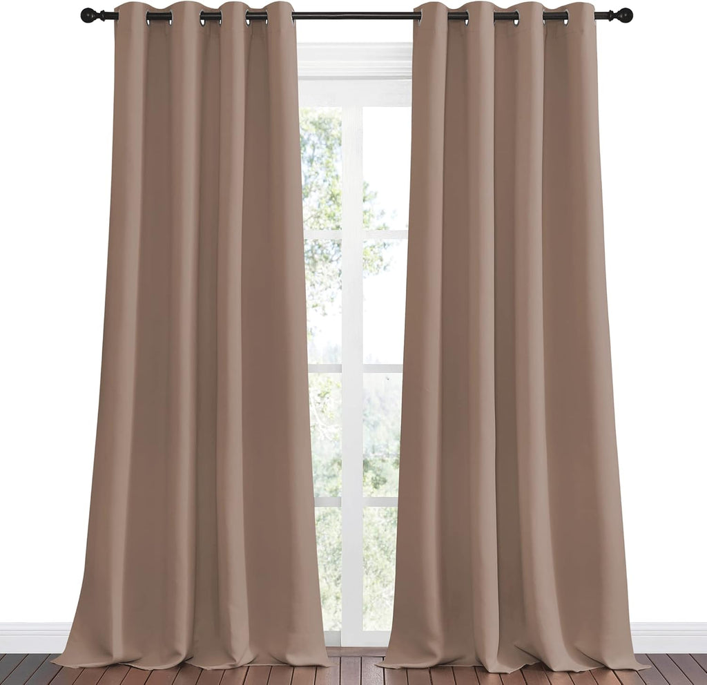 Nicetown Bedroom Blackout Curtains and Drapes, Set of 2, 55 by 102 Inch, Cappuccino, Window Treatment Thermal Insulated Solid Grommet Black…