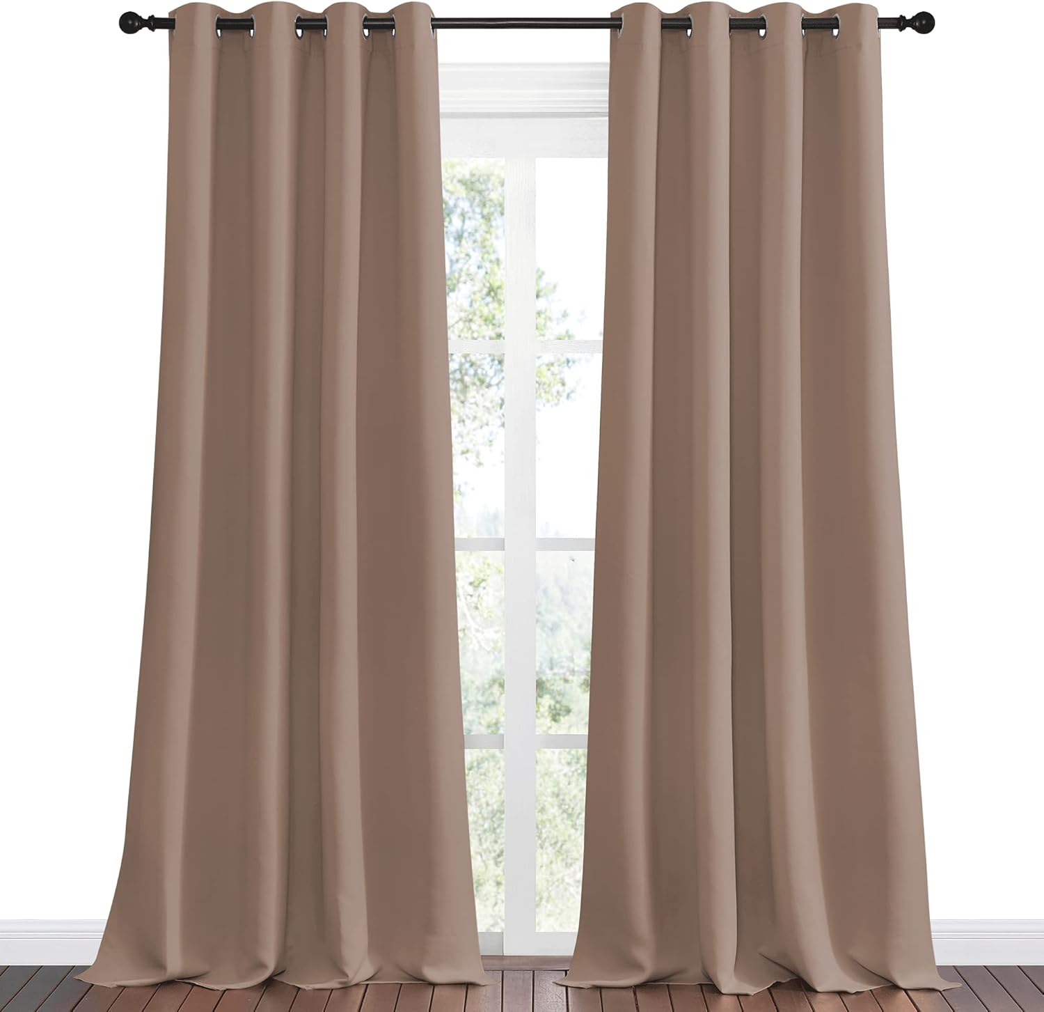 Nicetown Bedroom Blackout Curtains and Drapes, Set of 2, 55 by 102 Inch, Cappuccino, Window Treatment Thermal Insulated Solid Grommet Black…