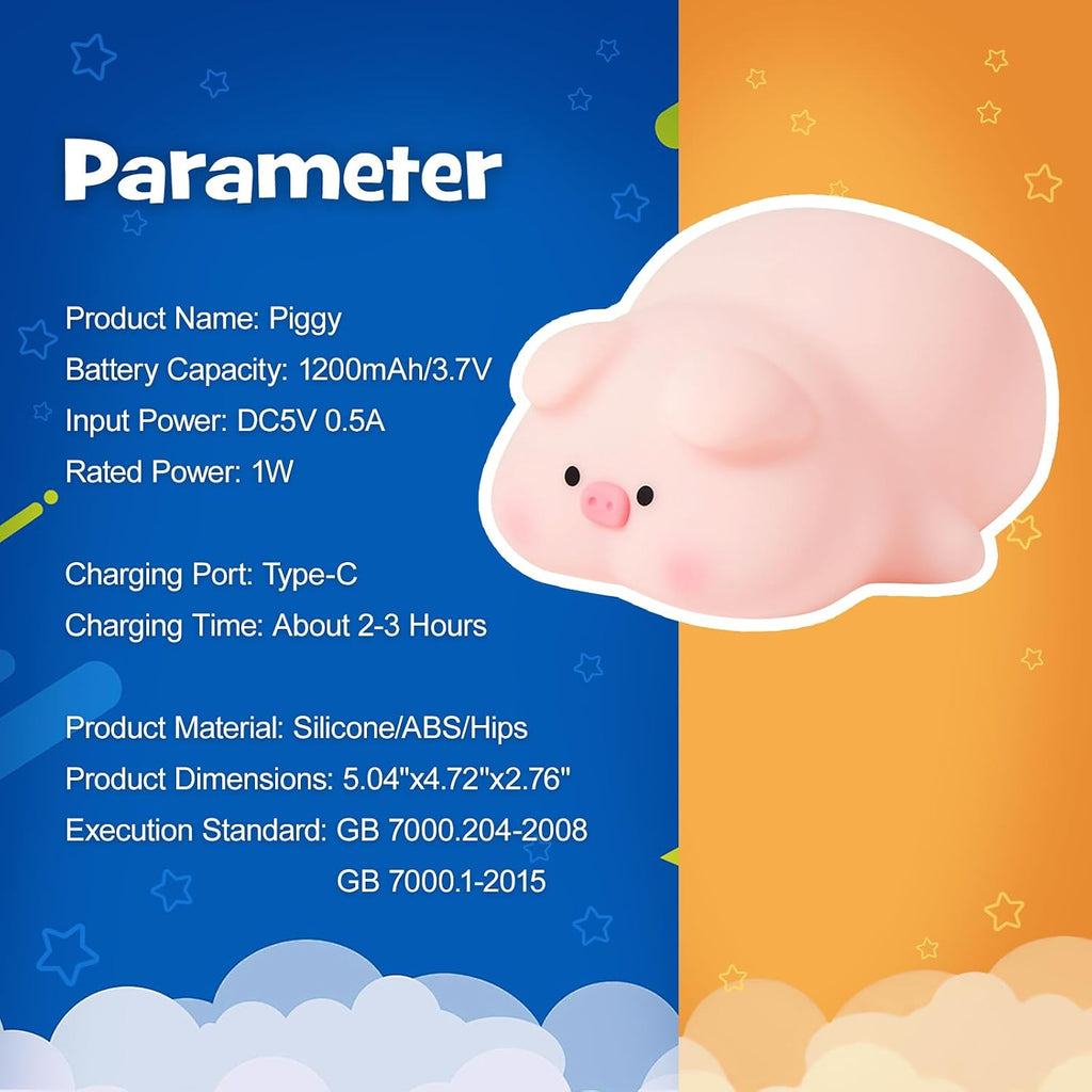Squishy Pig Night Light 3 Brightness Adjustable Cute Lying Flat Piggy Light with Timer Nursery Breastfeeding Nightlight Rechargeable…