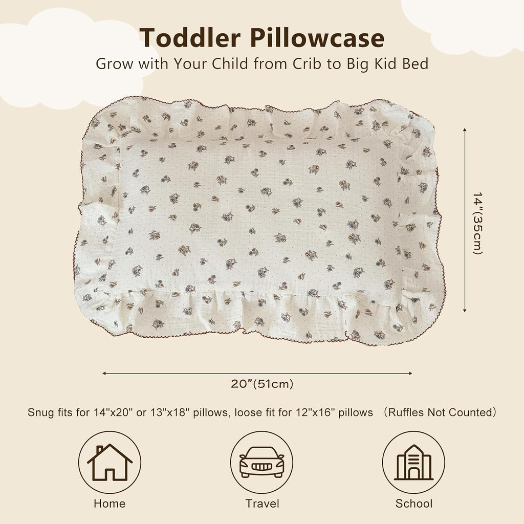 BuLuTu Crib Size Toddler Pillowcase 1 pc, 14"x20", Oeko-TEX Certified 100% Cotton Gauze Pillow Cases for Girls Boys Sensitive Skin, Pansy F…