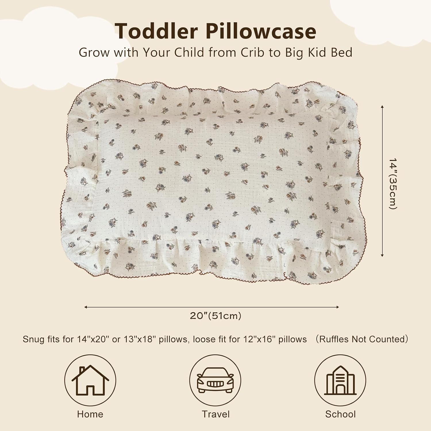 BuLuTu Crib Size Toddler Pillowcase 1 pc, 14"x20", Oeko-TEX Certified 100% Cotton Gauze Pillow Cases for Girls Boys Sensitive Skin, Pansy F…