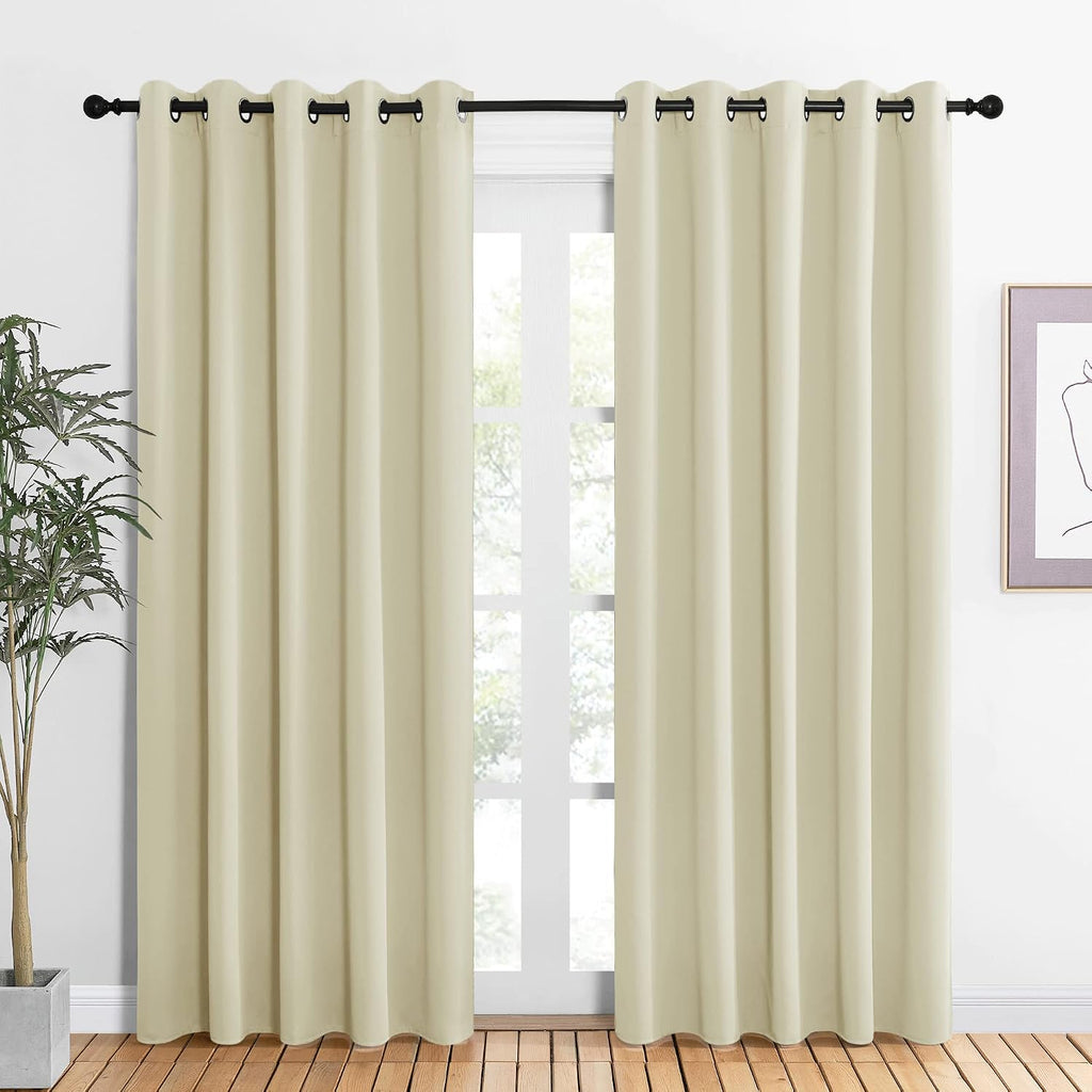 NICETOWN Room Darkening Draperies Window Curtain Panels, Thermal Insulated Grommet Room Darkening Curtains for Bedroom (Beige, 2 Panels…