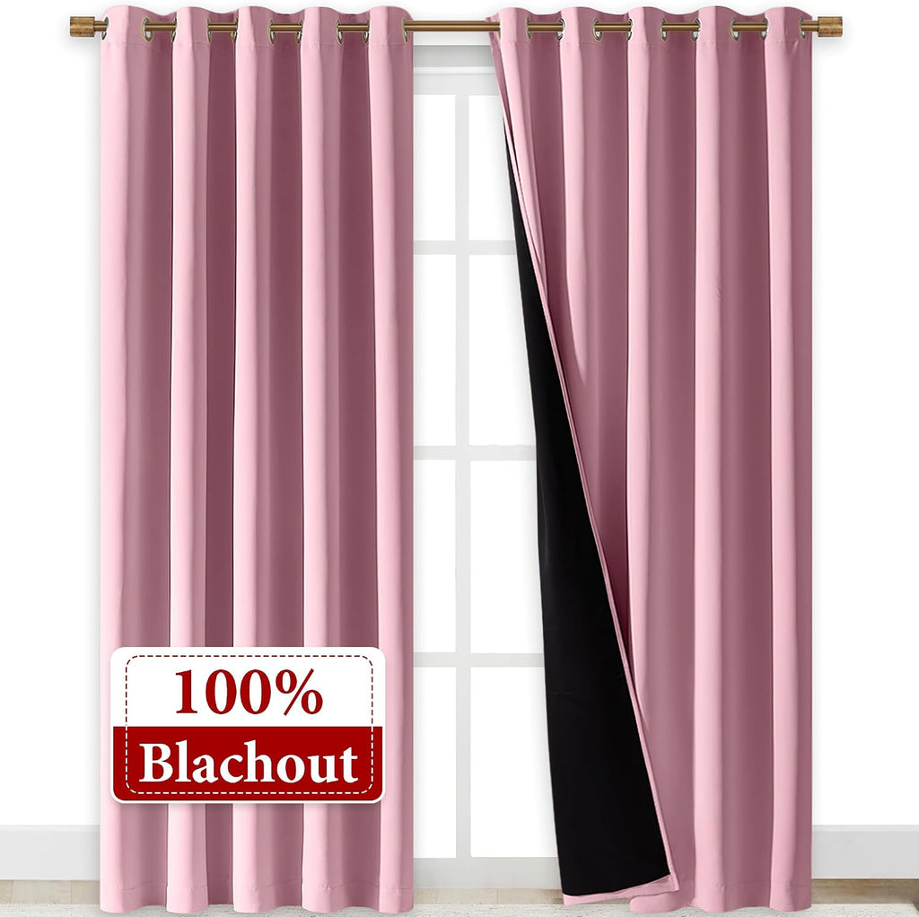 Nicetown Crystal Pink Full Shade Curtain Panels, Pair of Energy Smart & Noise Blocking Out Blackout Drapes for Dining Room Window, Thermal…