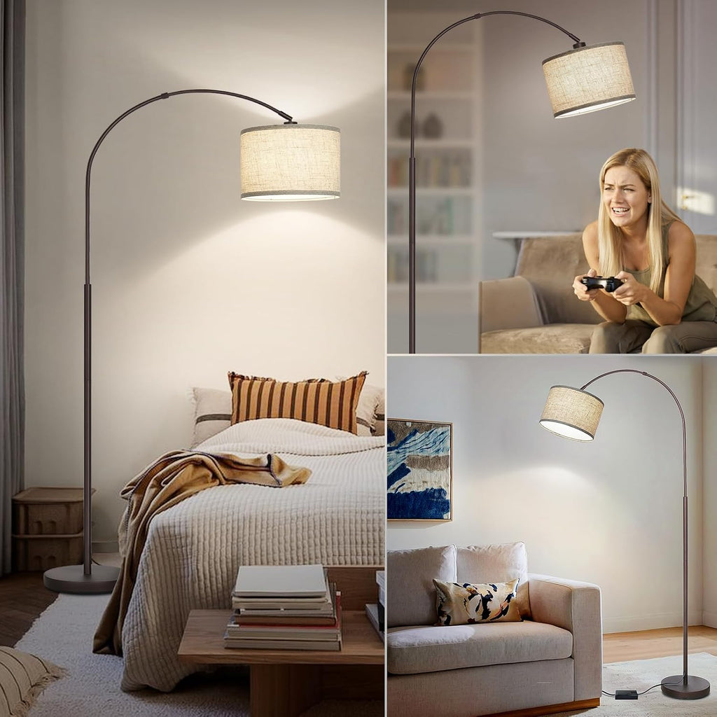 Dimmable Arc Floor Lamp, Floor Lamps for Bedroom, Farmhouse Standing Lamp with Adjustable Hanging Shade, Brown Tall Pole Lamp, Mid…