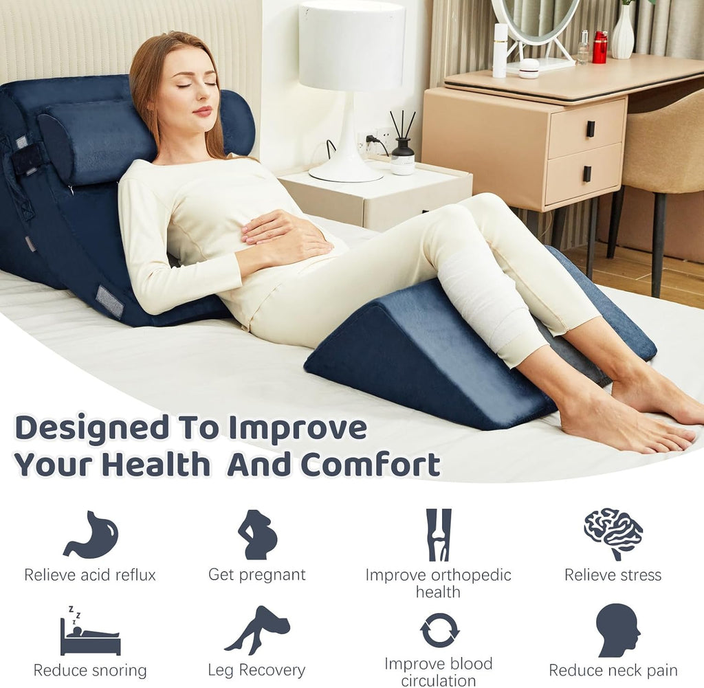 PIASHJOY 4pcs Wedge Pillow Set for After Surgery, Upright Pillows for Sleeping, Foam Wedge for Back and Leg Pain, Wedge Pillows for Aci…