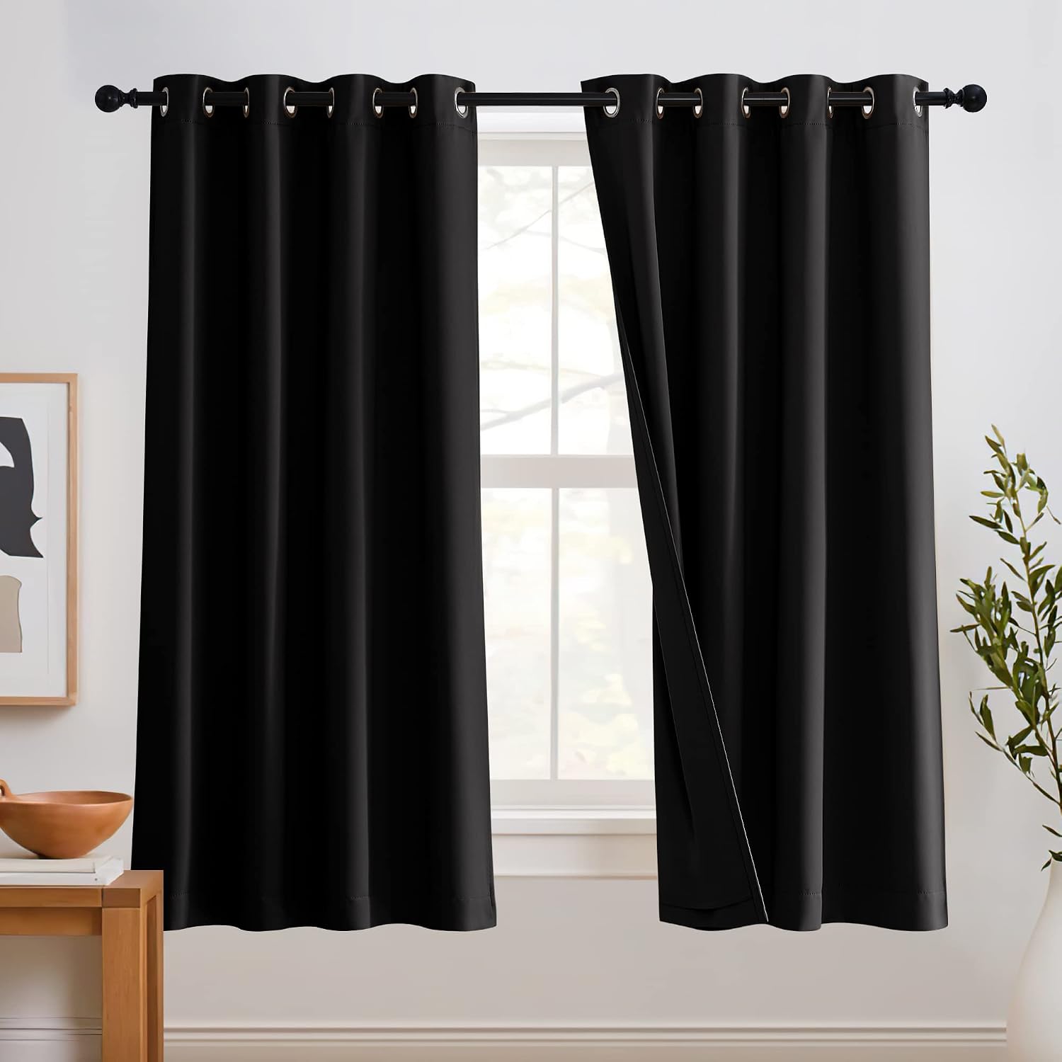 Rybhome RYB HOME Blackout Curtains with Felt Fabtic Liner for Sound Absorbing, 3 Layers Soundproof Thermal Insulated Energy Saving for Bedr…