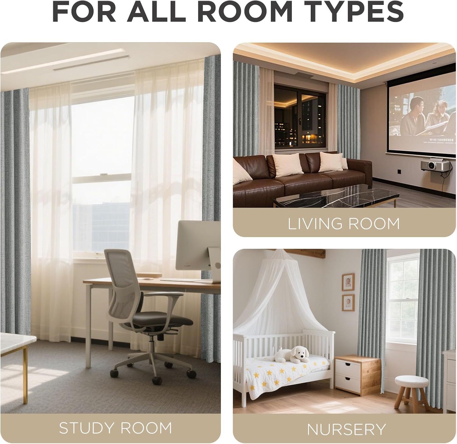 Joydeco Blackout Curtains for Bedroom - 90 Inch Long 100% Light Blocking 2 Panels Light Grey Drapes, Thermal Insulated Room Darkening Curta…