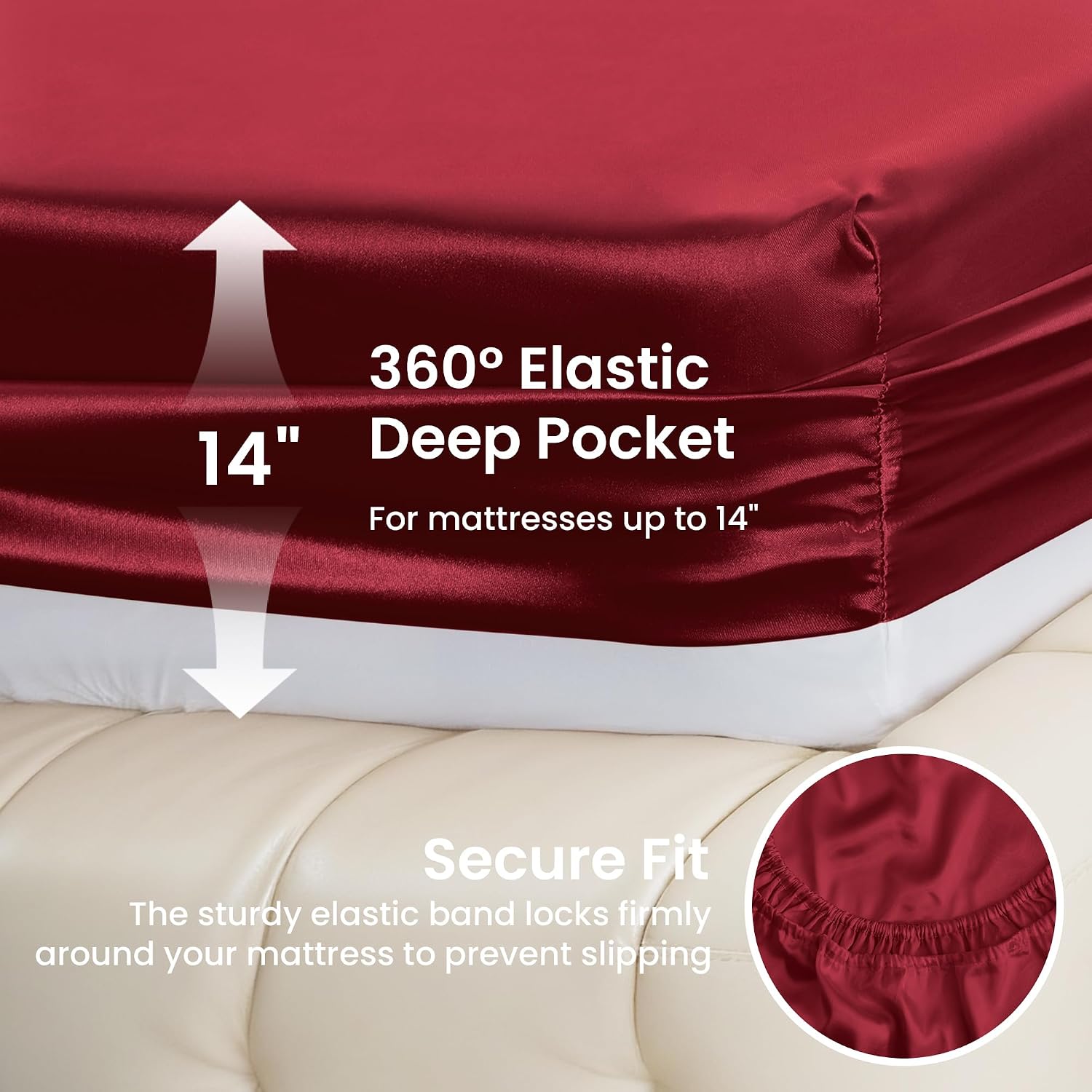 Lovescabin Love's cabin 4Piece California King Satin Bed Linen Set, Burgundy Silky Satin Sheets, Deep Pocket, Luxury Silk Feel, 1 Flat, 1 F…