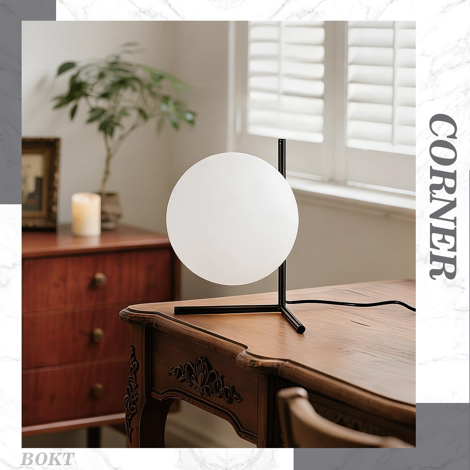 Bokt Modern Mid Century Matte Black Globe Table Lamp Post Modern Mini White Glass Desk Lamp Industrial Farmhouse Nightstand Bedside Lamp Li…