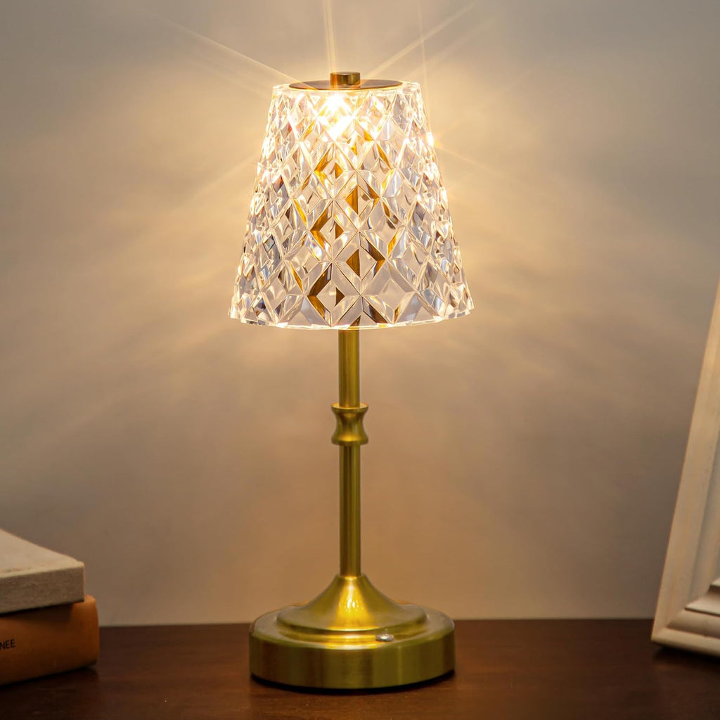 JACKYLED Cordless Lamp Rechargeable, Acrylic Crystal Lampshade, 3 Colors with Built-in Dimmer, 5400mAh Battery Operated, Wireless Lamp…