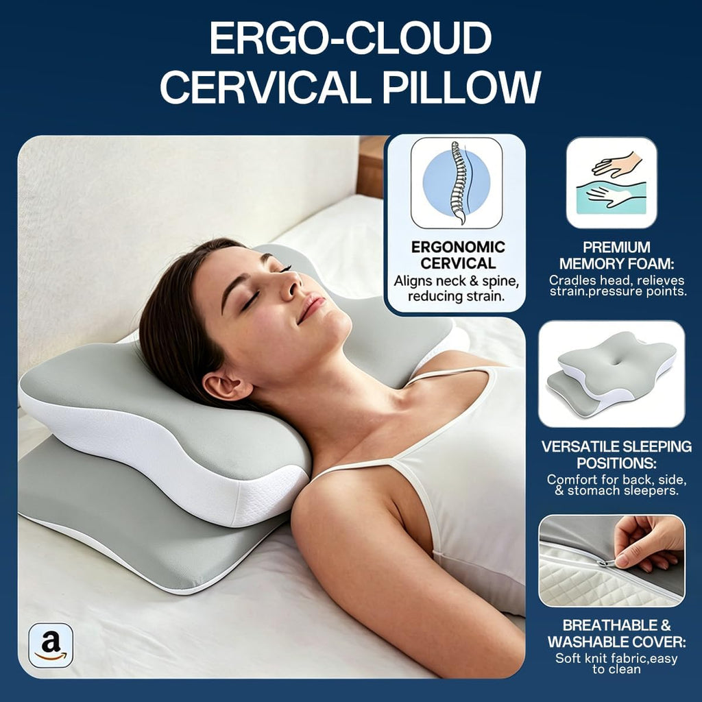 WKEFF Cervical Pillow for Neck, Hollow Design Odorless Memory Foam Pillows with Cooling Case, Adjustable Orthopedic Bed Pillow for…