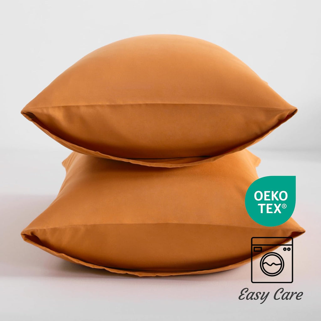 Ntbay Queen Pillow Cases Set, 2 Pack Brushed Microfiber 20x30 Inches, Soft, Wrinkle, Fade, Stain Resistant Pale Orange Pillow Cases with En…