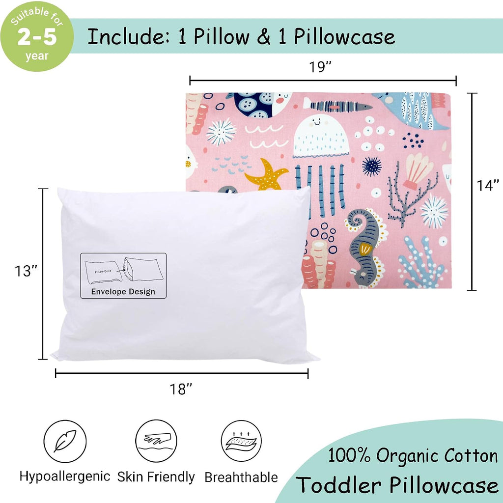 ZPECC-ABrandThatHasBeenFocusedOnBeddingFor20Years ZPECC Toddler Pillow with Pillowcase - 13x18 Organic Cotton Hypoallergenic Kids Pillow, B…