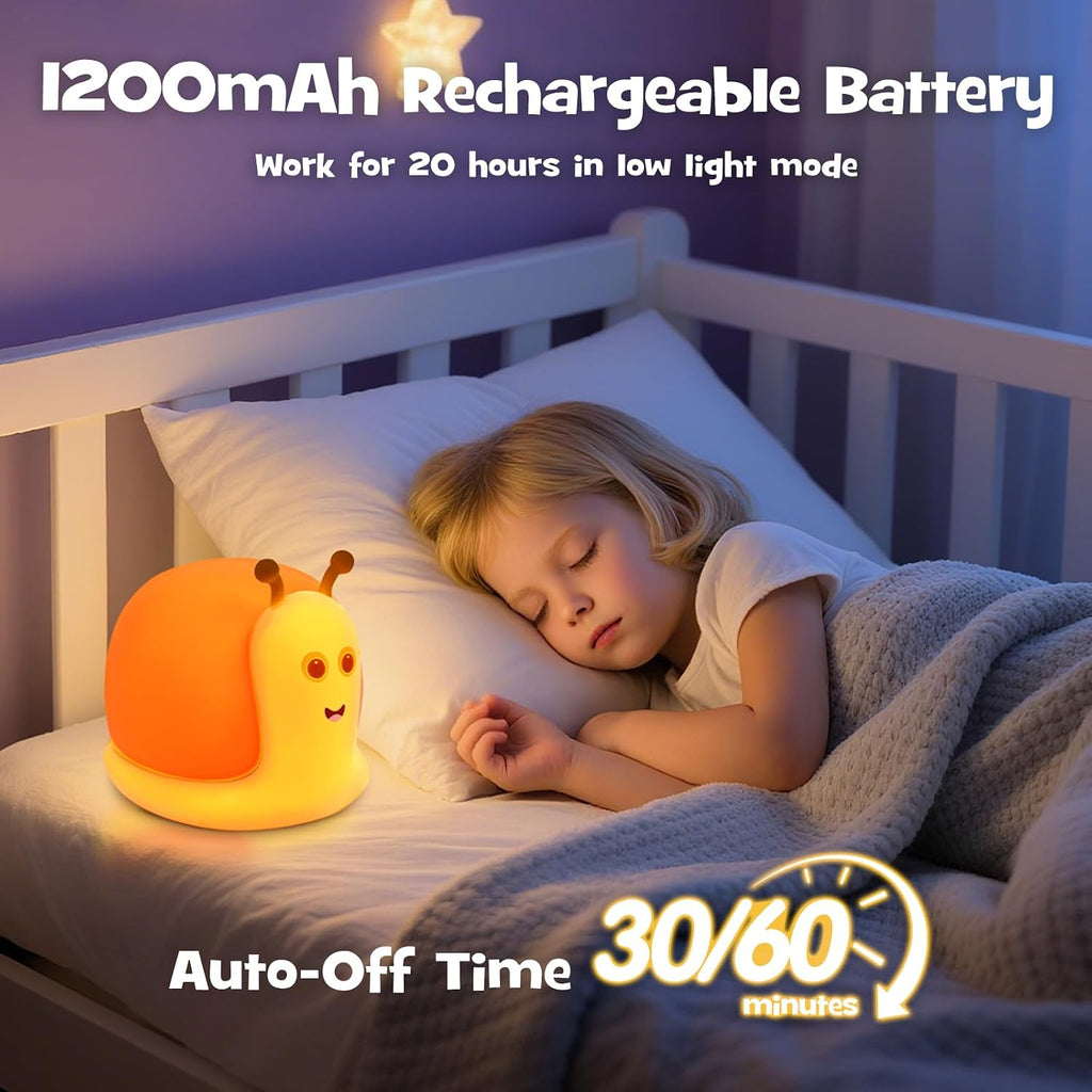 Cute Snail Night Light 2 Brightness Adjustable Fun Orange Slug Light with 30/60 Min Timer Squishy Nursery Breastfeeding Nightlight…
