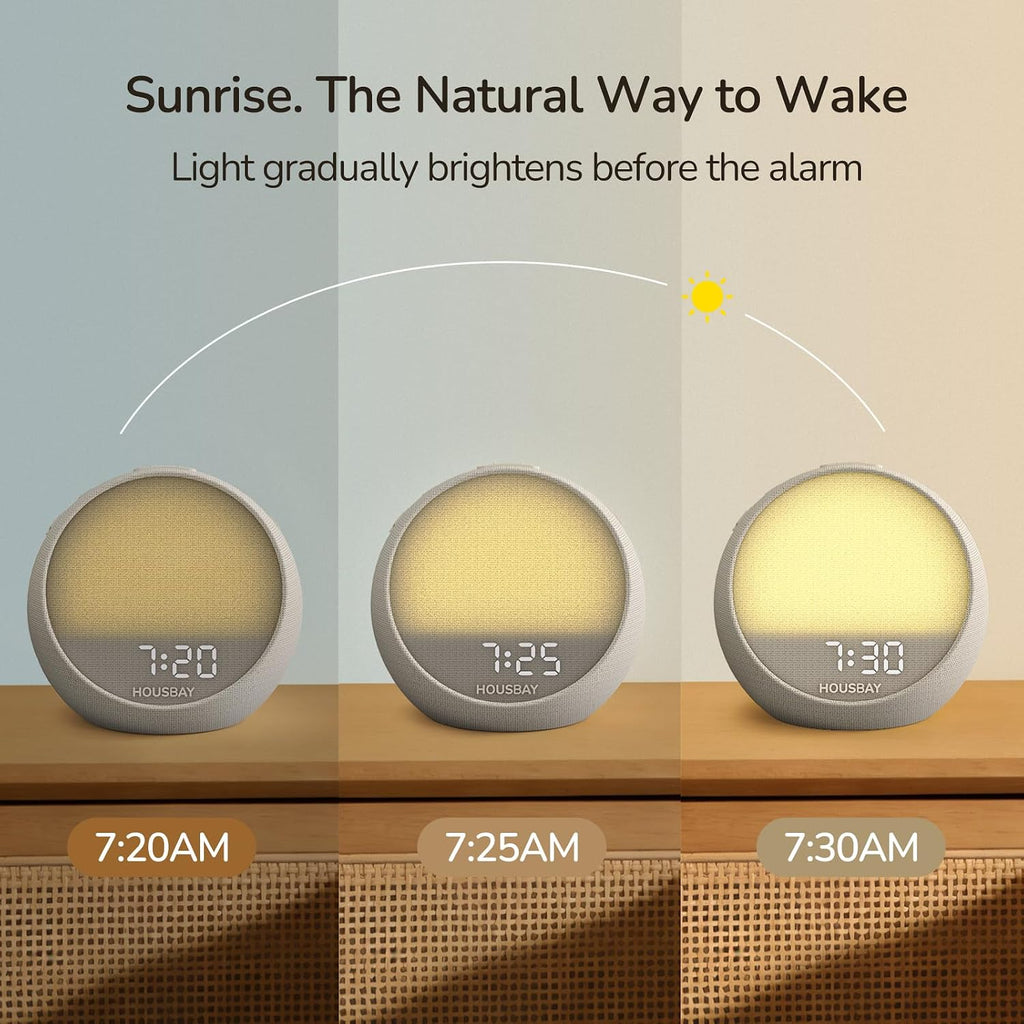 HOUSBAY MINI Sunrise Alarm Clock with Sound Machine, Rhythm Wake-Up Light, White Noise for Sleeping, Compact Phone-Free Bedrooms Clock…