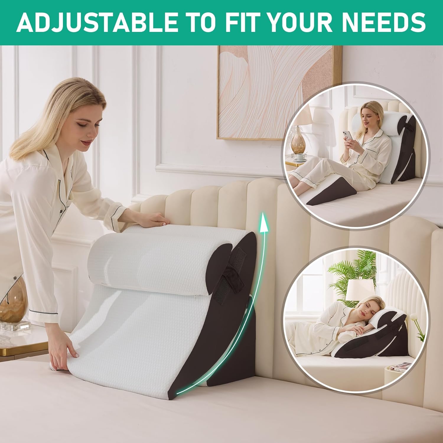 BambulexForaBetterLife 4PCS Wedge Pillow Set for After Surgery, Orthopedic Bed Wedge Pillow for Back, Sitting Up in Bed, Acid Reflux, Adju…